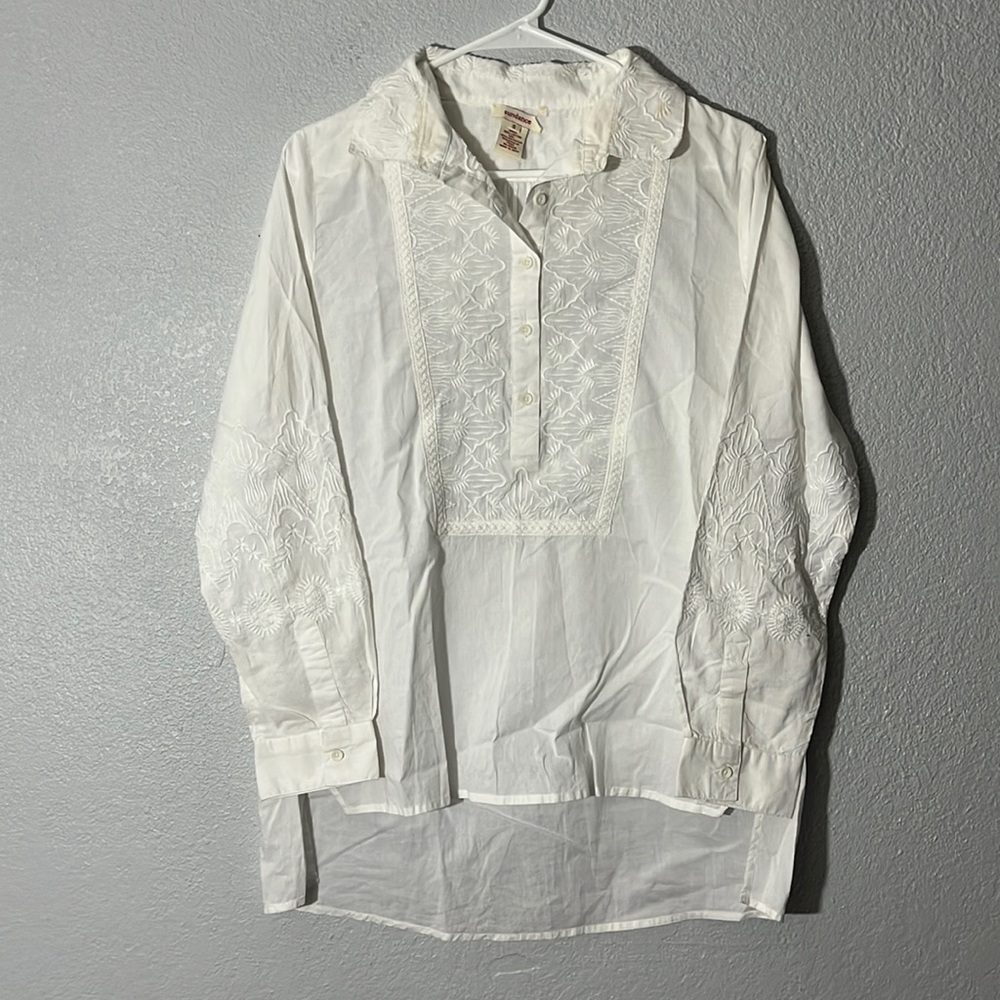 Sundance Floral Embroidery Eyelet Cotton Hi Low Tunic Blouse Size S
